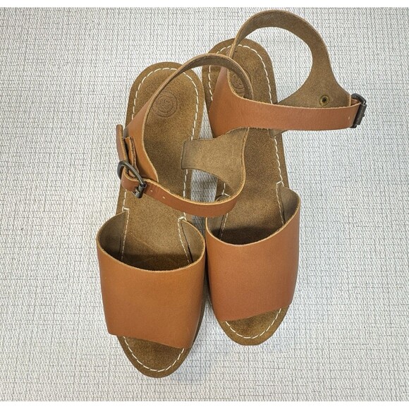 URBAN OUTFITTERS Tan Leather Wooden Platform Heel Rita Boho Clogs 9 NWOB - Picture 5 of 13
